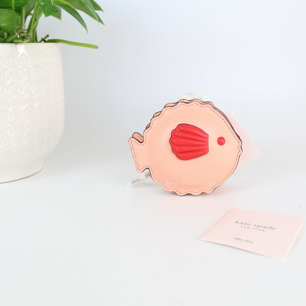 NWT Kate Spade Fish Leather Coin Wallet, Guava Juice, Zip Closure, Bag Charm - Picture 2 of 10